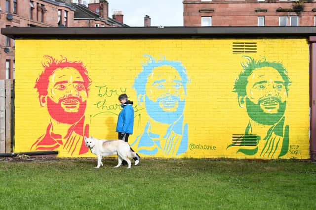 Illustrator Alex Coyle painted this Glasgow mural to raise awareness for the charity Tiny Changes, which was set up in Scott’s name.