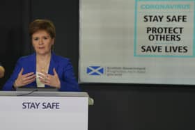 First Minister Nicola Sturgeon at yesterday's briefing.