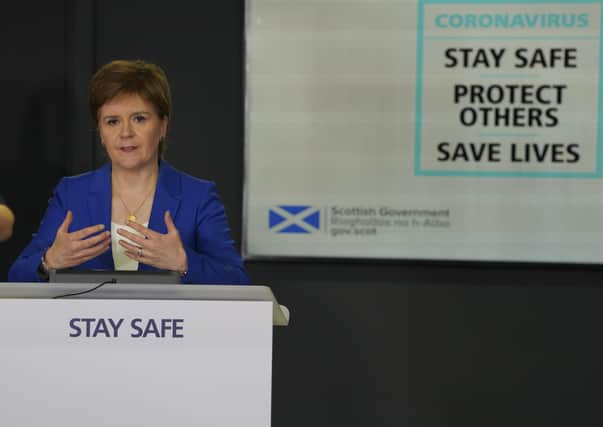 First Minister Nicola Sturgeon at yesterday's briefing.