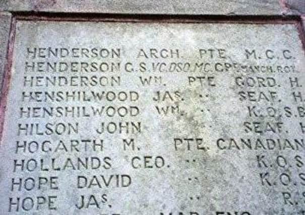 Captain George Henderson is commemorated on the Jedburgh War Memorial.