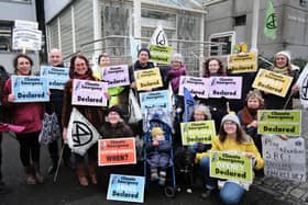 Extinction Rebellion activists staging a demonstration outside a Scottish Borders Council meeting in January.
