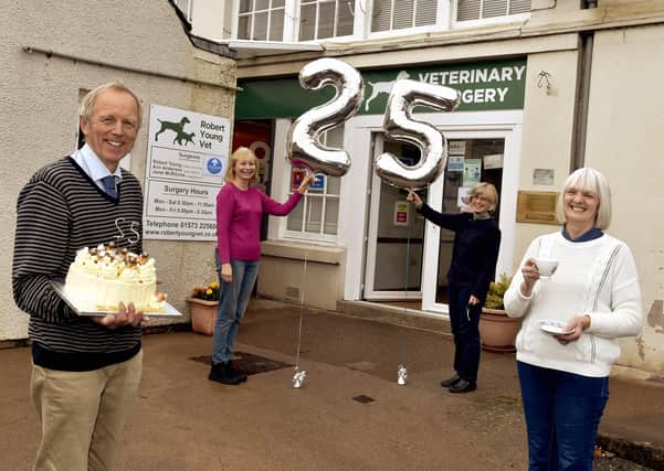 Kelso vets Robert Young and Ann Anderson, front, celebrate 25 years in the town with Joan Black and Janet McRitchie.