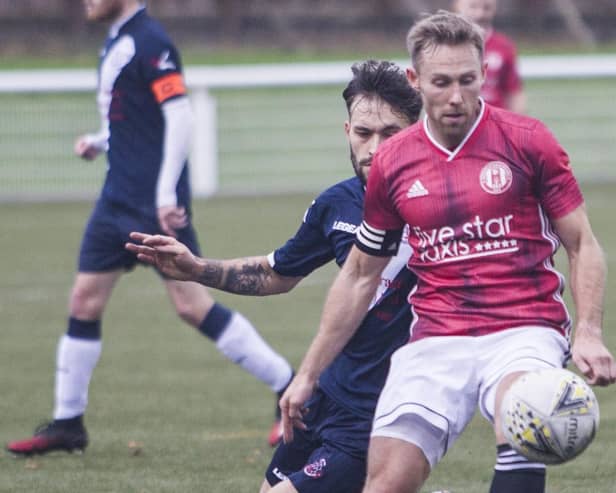 Gala Fairydean Rovers skipper Danny Galbraith, pictured here playing against Civil Service Strollers on Saturday, was sent off last night. Photo: Bill McBurnie