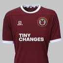 A Hearts football shirt produced by Bands FC in aid of Tiny Changes, a mental health charity set up in memory of late Selkirk singer-songwriter Scott Hutchison.