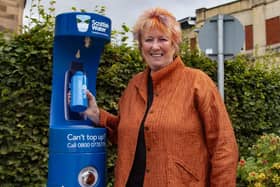 Borders MSP Christine Grahame unveiling a new Scottish Water top-up tap in Galashiels Market Square, one of 25 installed nationwide as part of a campaign to cut plastic waste.