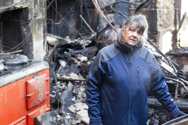 Avril Harris at her home in Ancrum which was destroyed by fire on Monday night.