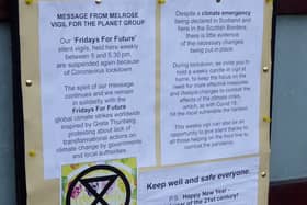 The Melrose vigil group is now posting messages on the front of the former Royal Bank of Scotland building, rather than hold weekly silent vigils, due to the latest lockdown restrictions.