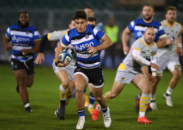 Cameron Redpath on a try-scoring charge for Bath against Wasps (picture by Michael Steele/Getty Images)