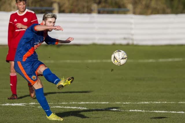 Macauley Steele scored Hawick Royal Albert United's first two goals during their 4-4 tussle with Peebles Rovers. Photo: Bill McBurnie