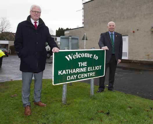 Councillors Stuart Marshall and Watson McAteer at Hawick's Katharine Elliot Day care centre. (PHOTO: BILL McBURNIE)
