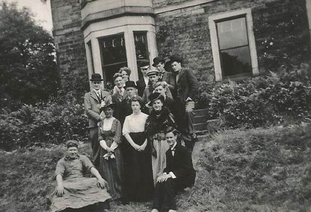 Galashiels Academy drama group outside Thorniedean HOuse in 1951, in dress rehearsal for Pygmalion.