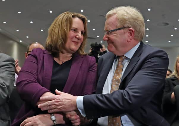 Michelle Ballantyne congratulates rival Jackson Carlaw after he beat her in the race to lead the Scottish Conservatives earlier this year. Photo: Andrew Milligan/PA