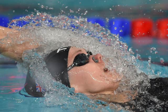 Lucy Hope competing in a women's 50m backstroke swimming qualifier at the Tollcross swimming centre during the 2018 European Championships in Glasgow in 2018. (Photo: Oli Scarff/AFP via Getty Images)