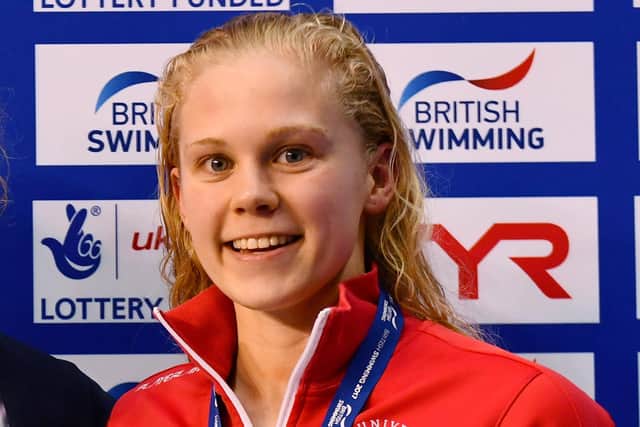 Lucy after winning a bronze medal in the women's open 50m freestyle final at the British Swimming Championships in 2017 in Sheffield.  (Photo by Dan Mullan/Getty Images)