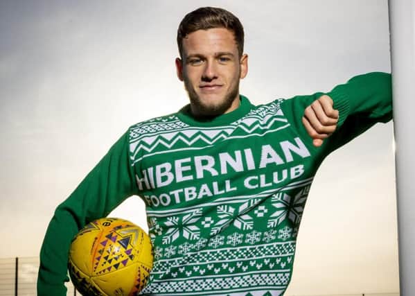 Hibernian striker Jamie Gullan in a Christmas jumper to support a Save the Children fundraising campaign.