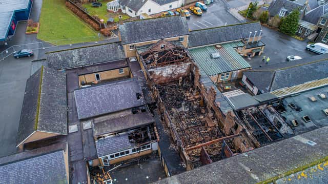 Fire-ravaged Peebles High School.