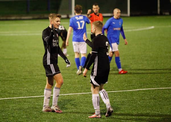 Gala Fairydean Rovers players celebrating at full-time. Photo: Scott Louden