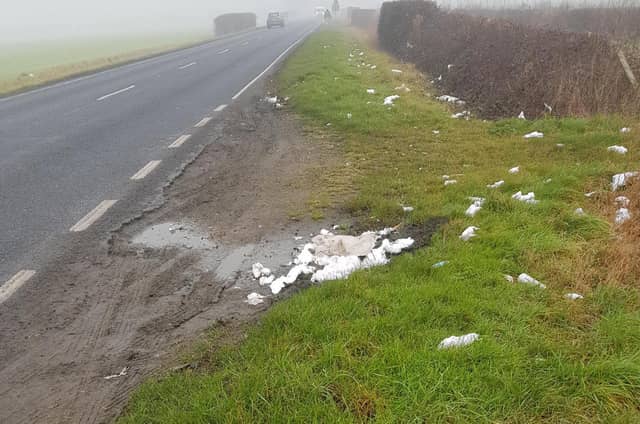 Rubbish on the A52 near Skegness which prompt the action to clear it.