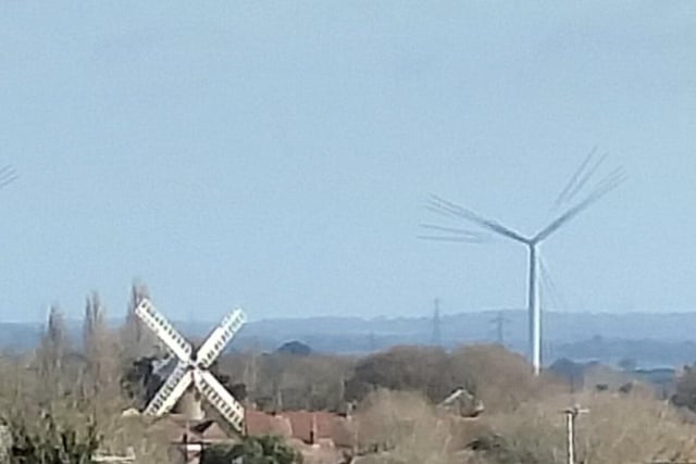 Wind tech old and new by Jackie Harvey, who snapped the Polegate windmill and wind turbines from the fields in Wannock, just off the Jevington road, SUS-220216-100028001