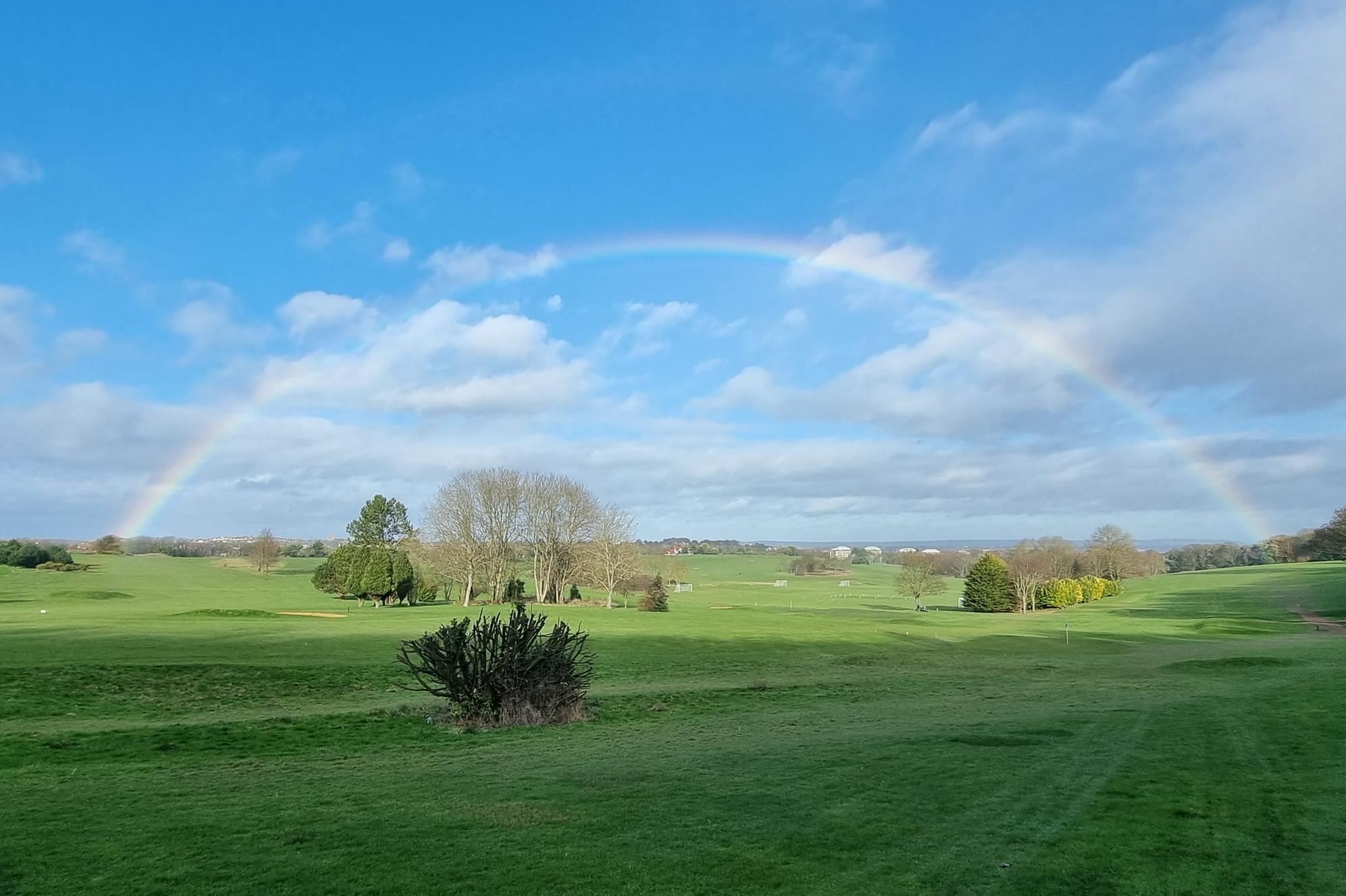 Corey Miller took this photograph of a perfect rainbow arcing over the Royal Eastbourne Golf Course on Sunday February 6, with an iPhone. SUS-220216-095750001