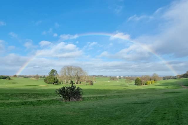 Corey Miller took this photograph of a perfect rainbow arcing over the Royal Eastbourne Golf Course on Sunday February 6, with an iPhone. SUS-220216-095750001