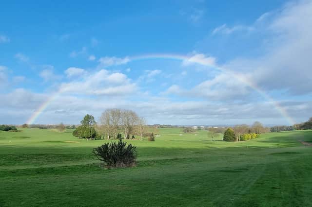 Corey Miller took this photograph of a perfect rainbow arcing over the Royal Eastbourne Golf Course on Sunday February 6, with an iPhone. SUS-220216-095750001