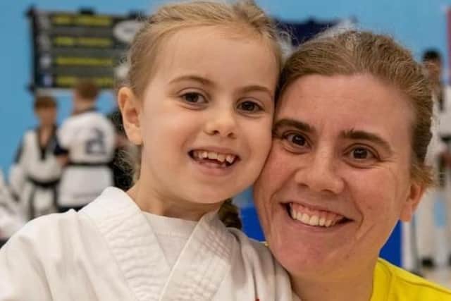 Grantshouse Taekwondo Club instructor Katy Pitts and daughter Annabelle at the martial art's 2023 Scottish open championships at Motherwell