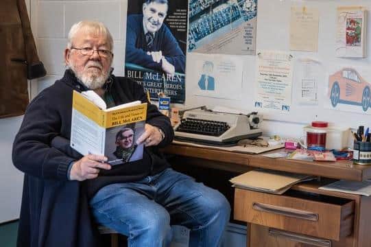 Hawick author Murray Watson with his new book on Bill McLaren at the exhibition dedicated to the late broadcaster at Edinburgh’s Murrayfield Stadium