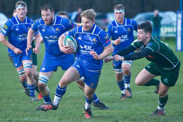 Jed-Forest winger Mason Cullen on the charge against Hawick (Photo: Bill McBurnie)