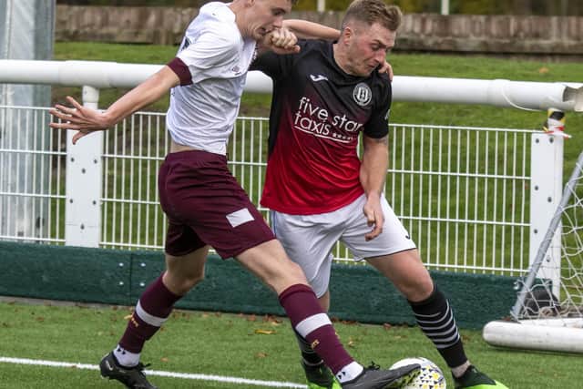 Allan Smith vying for the ball for Gala Fairydean Rovers versus Hearts B on Saturday (Photo: Thomas Brown)