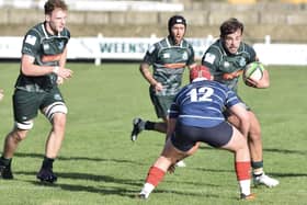 Captain Shawn Muir on the ball during Hawick's 27-25 win at home to Musselburgh in rugby's Scottish Premiership on Saturday (Photo: Malcolm Grant)