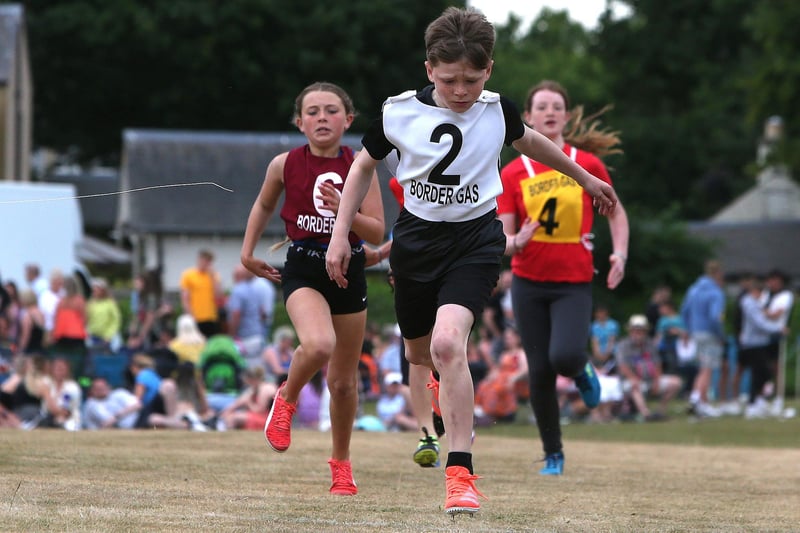 A 200m youth race heat at Saturday's Selkirk Border Games being won by Hawick's Max Vevers