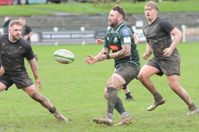 Lee Armstrong in action during Hawick's 16-3 Scottish cup semi-final win at home to Currie Chieftains at Mansfield Park on Saturday (Photo: Grant Kinghorn)