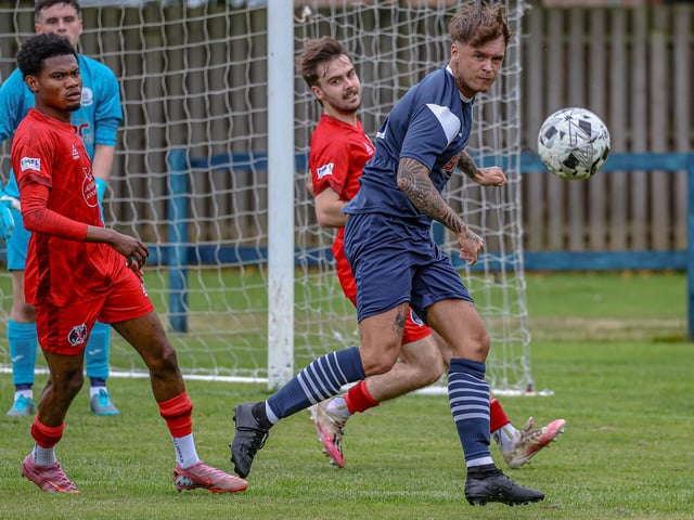 Nathan Masson defending for Vale of Leithen during their 3-2 defeat hosting Hawick Royal Albert on Saturday (Photo: Hilary Isaac)