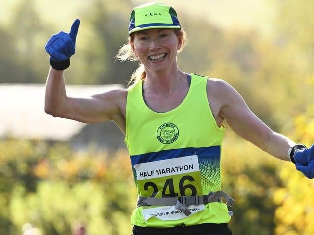 Caroline Jones was first female finisher and joint-ninth overall in 1:35:28 at the latest Jedburgh Running Festival’s half-marathon on Sunday (Photo: Neil Renton)