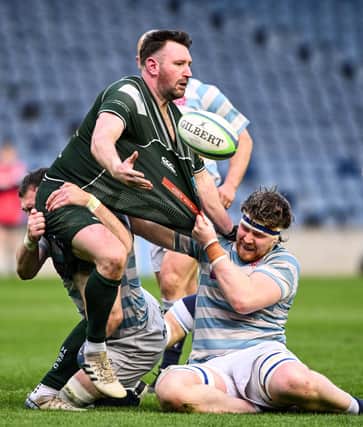 Hawick's Lee Armstrong in action during Hawick's 32-29 Scottish cup final win against Edinburgh Academical at Edinburgh's Murrayfield Stadium on Saturday (Photo: Paul Devlin/SNS Group/SRU)