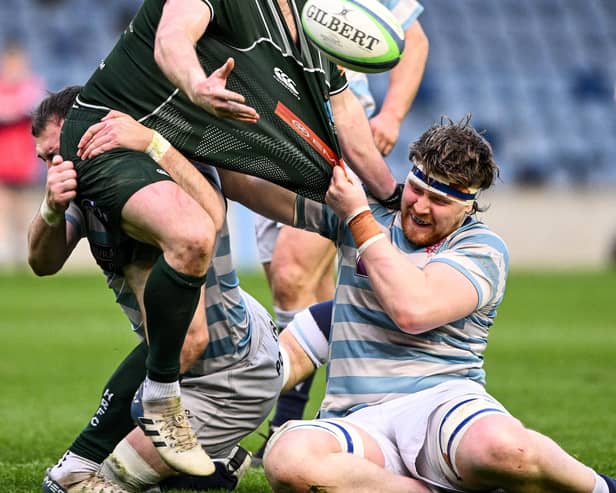 Hawick's Lee Armstrong in action during Hawick's 32-29 Scottish cup final win against Edinburgh Academical at Edinburgh's Murrayfield Stadium on Saturday (Photo: Paul Devlin/SNS Group/SRU)