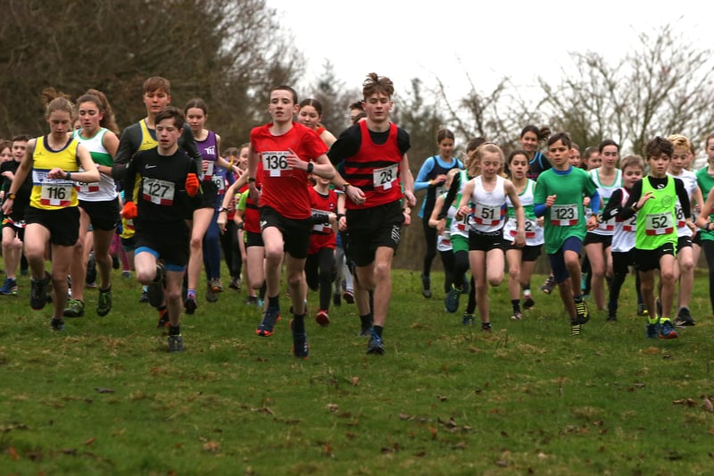 Junior cross-country runners setting off at Paxton on Sunday