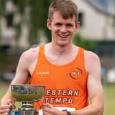 Peter Molloy after winning Saturday’s 2026 Lee Pen hill-race at Innerleithen (Photo: Magdalena Banka)