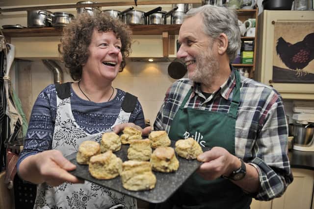 Sukie and Bill Barber with their famous scones. Photo: Stuart Cobley.