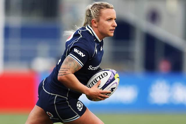 Chloe Rollie on the ball for Scotland during their 64-26 WXV Global Series loss to Canada at Edinburgh’s Hive Stadium on Saturday (Photo: Ewan Bootman/SNS Group/SRU)