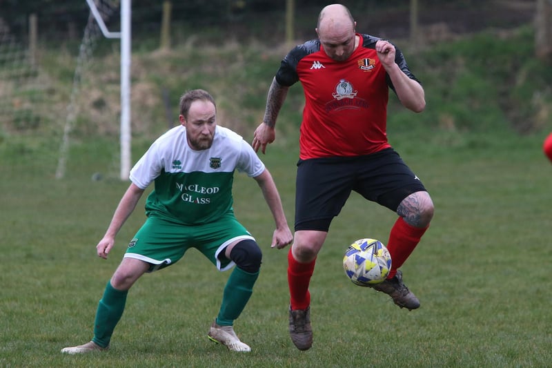 Newtown in possession during their 3-1 win at home to Hawick Legion at King George V Park on Saturday in the Border Amateur Football Association's A division (Photo: Steve Cox)