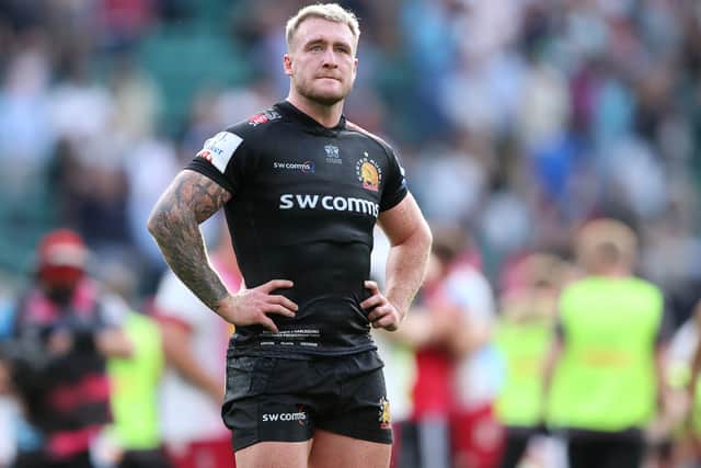 Stuart Hogg looks dejected following his side's defeat during the Gallagher Premiership rugby final between Exeter Chiefs and Harlequins at London's Twickenham Stadium on Saturday (Photo by Warren Little/Getty Images)