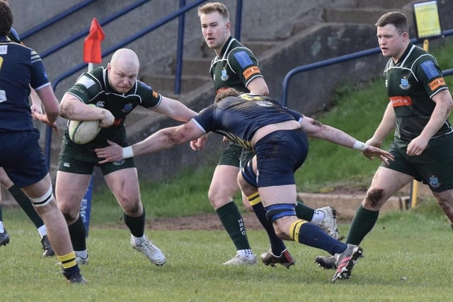 Scrum-half Gareth Welsh on the ball during Hawick's 36-0 Scottish cup quarter-final win at Dundee on Saturday (Photo: Malcolm Grant)