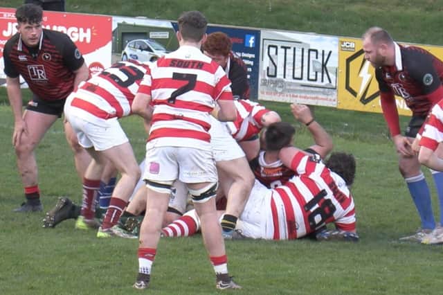 The South District Union losing 33-29 to a Border Park invitational XV at Jedburgh's Riverside Park on Friday (Photo: Stuart Cameron)