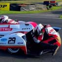 Lauder sidecar crew Steve Kershaw and Ryan Charlwood at Knockhill for the Jock Taylor Trophy race commemorating the Scottish sidecar world champion (Pic: Steve Kershaw/Colvin Denholm)