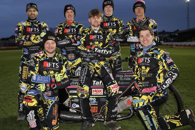 2023's Berwick Bandits team are, back from left, Rory Schlein, Jye Etheridge, Jonas Knudsen and Thomas Jorgensen, with, front, Nathan Stoneman, Leon Flint and Connor Coles (Pic: Keith Hamblin)