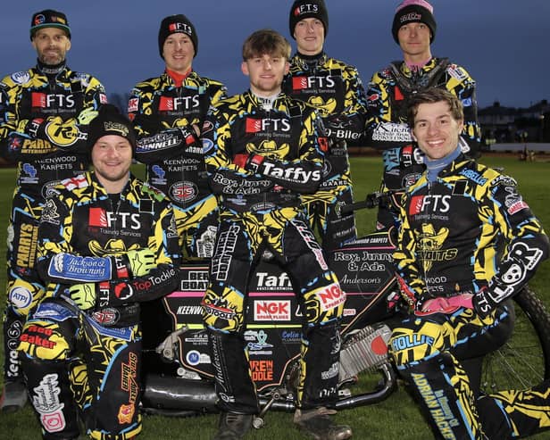 2023's Berwick Bandits team are, back from left, Rory Schlein, Jye Etheridge, Jonas Knudsen and Thomas Jorgensen, with, front, Nathan Stoneman, Leon Flint and Connor Coles (Pic: Keith Hamblin)