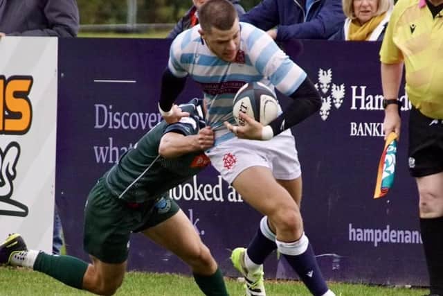 Edinburgh Academical on the ball during their 20-15 home loss to Hawick on Saturday (Photo: John Wright)