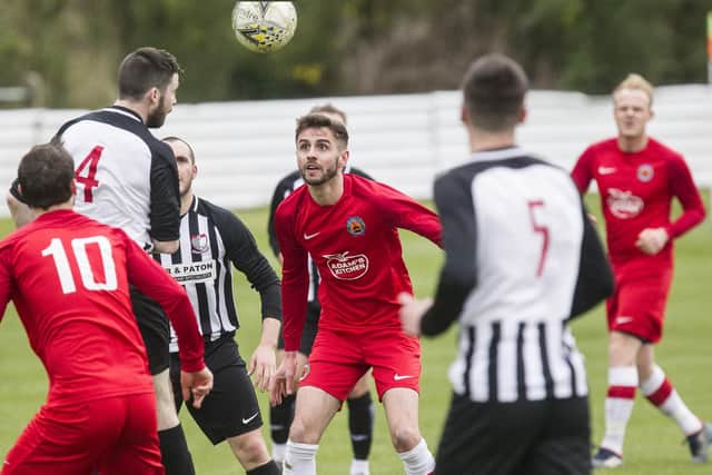 Sean Solley in action for Hawick Royal Albert United against Newburgh Juniors on Saturday (Photo: Bill McBurnie)
